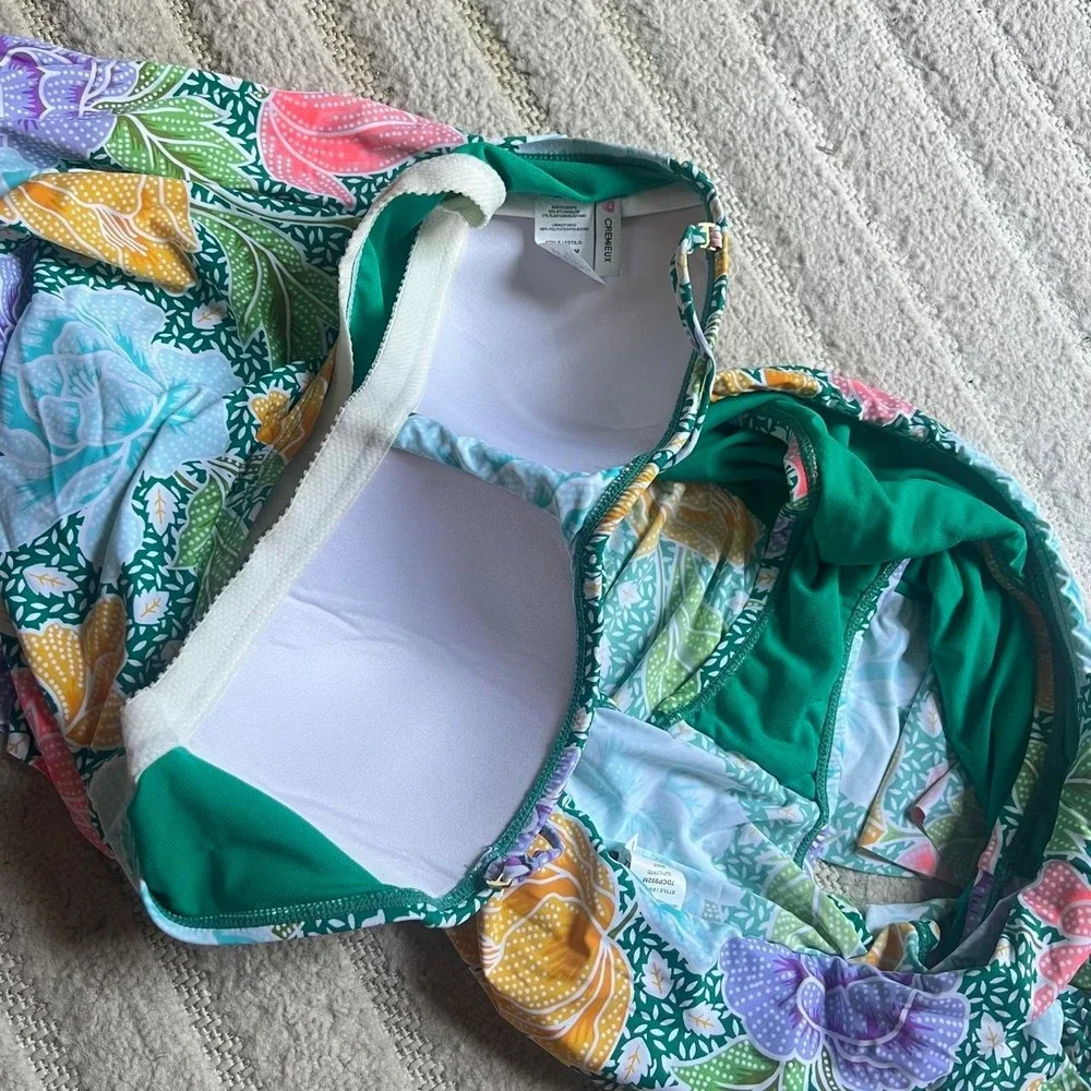 Cremieux multicolored floral print bikini set size Large Beach Tropical Swimwear